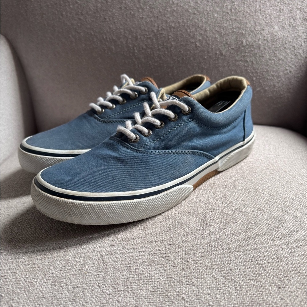 Sperry Top Sider STS15294 Navy Blue Canvas Memory Foam Shoes Mens Size 8M